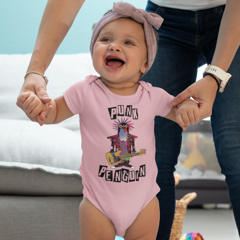 Punk Penguin Baby Short Sleeve Onesie
